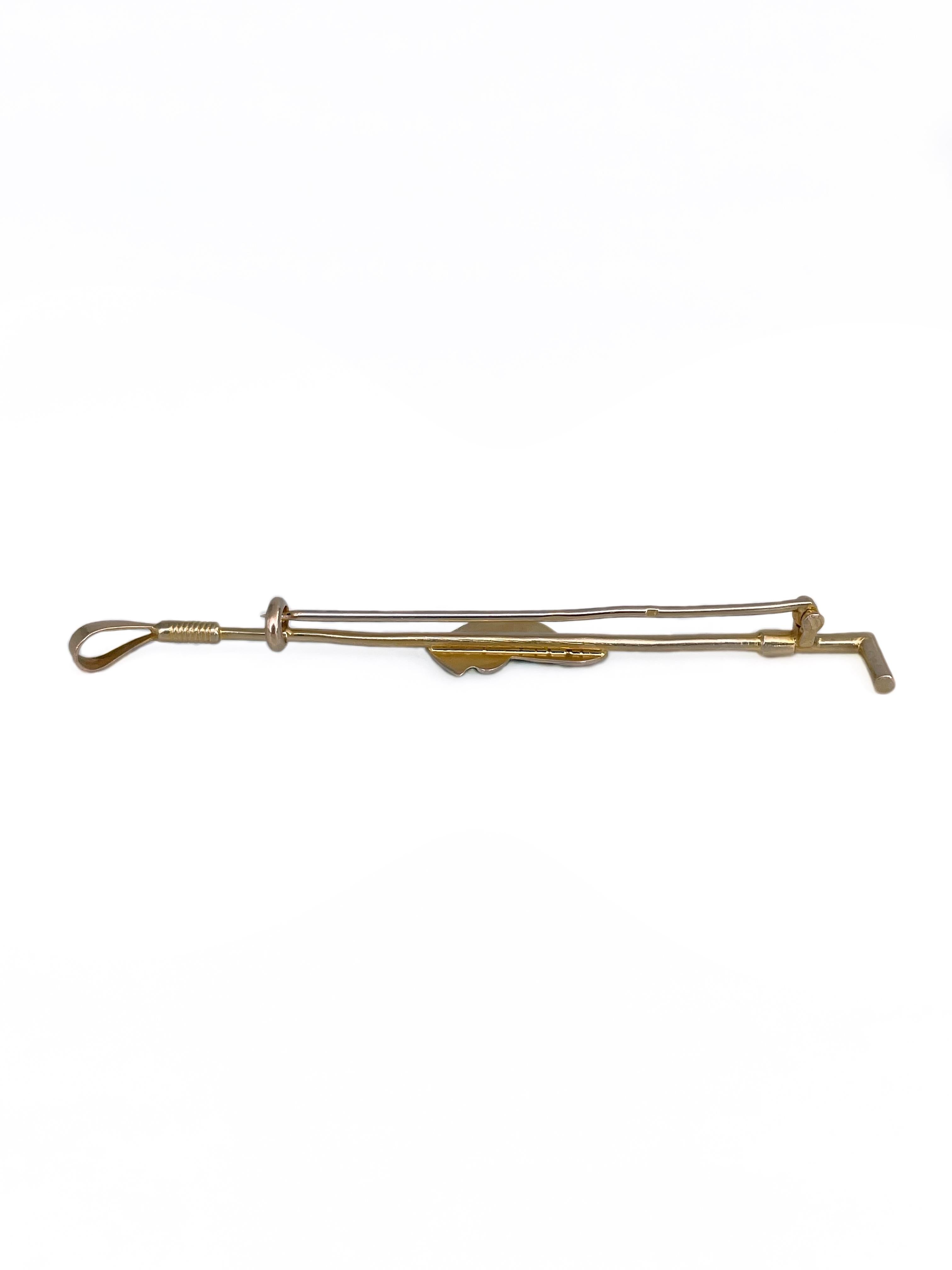 Edwardian 18 Karat Gold Dog Head Riding Whip Bar Brooch For Sale 1