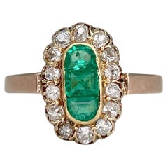 Edwardian 18 Karat Gold Smaragd Alte Mine Cut Diamond Cluster Ring