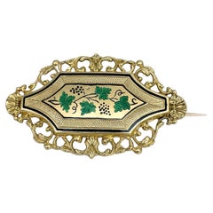 Edwardian 18 Karat Gold Enamel Grape Motif Ornamented Pin Brooch