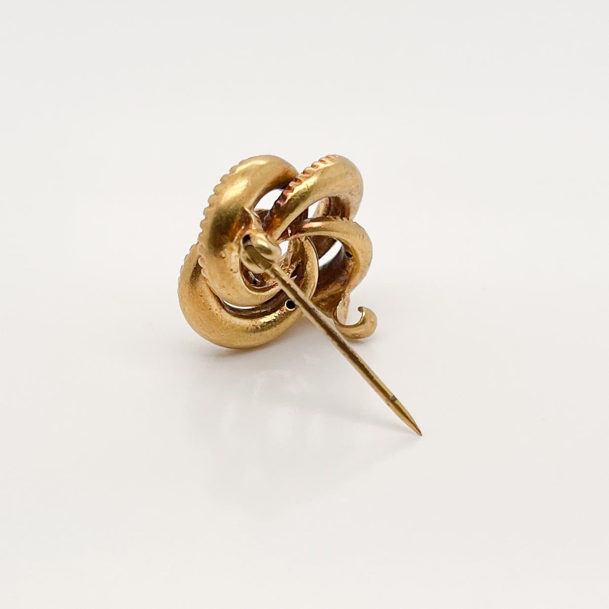 Edwardian 18 Karat Gold Love Knot Brooch or Pin For Sale 7