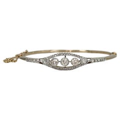 Victorian 18 Karat Yellow Gold Pearl Blue Enamel Hinged Bangle Bracelet ...