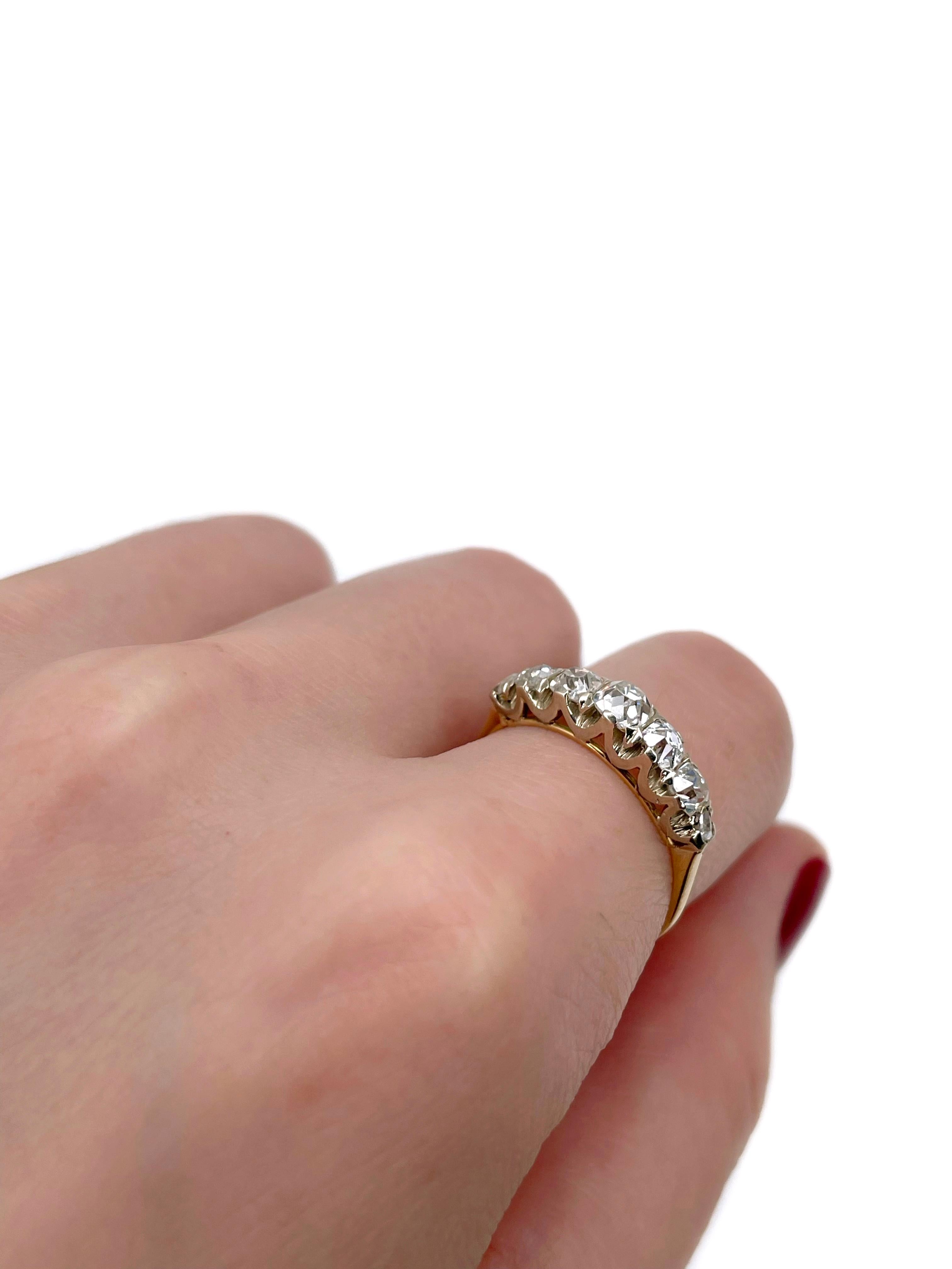 Mixed Cut Edwardian 18 Karat Gold TW 1.04 Carat Old Cut Diamond Seven-Stone Band Ring