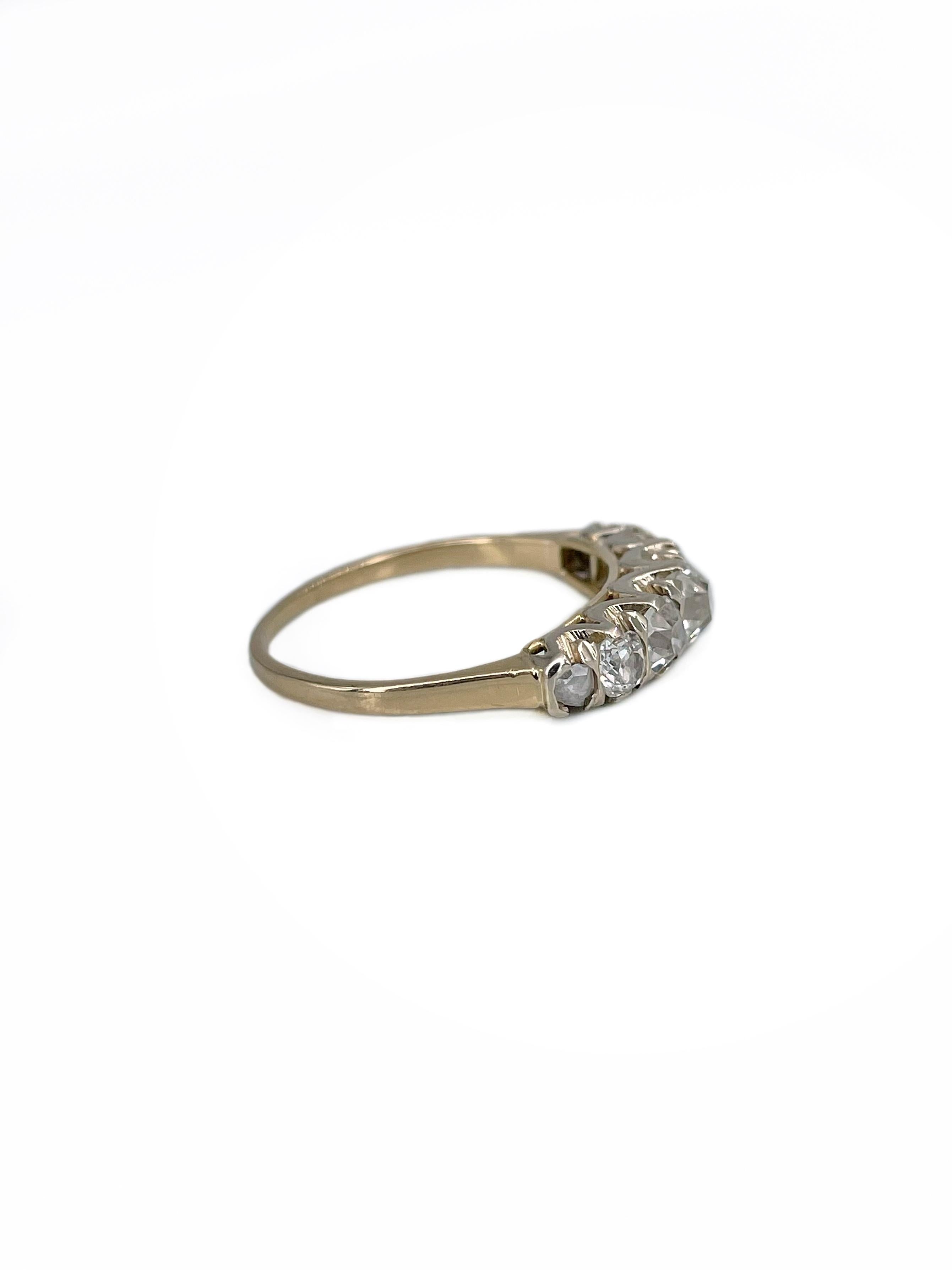 Edwardian 18 Karat Gold TW 1.04 Carat Old Cut Diamond Seven-Stone Band Ring In Good Condition In Vilnius, Vilniaus apskr.