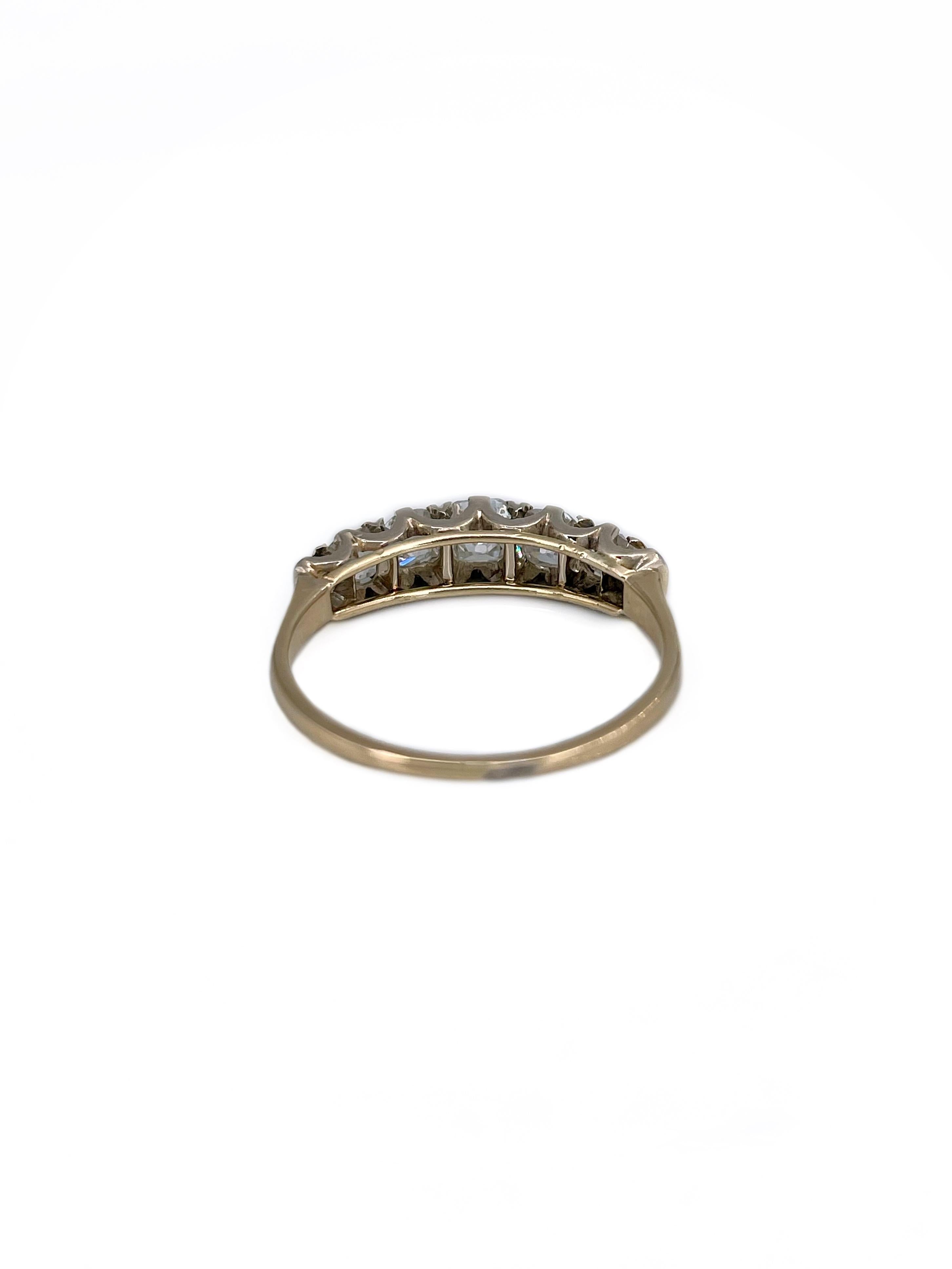 Women's Edwardian 18 Karat Gold TW 1.04 Carat Old Cut Diamond Seven-Stone Band Ring