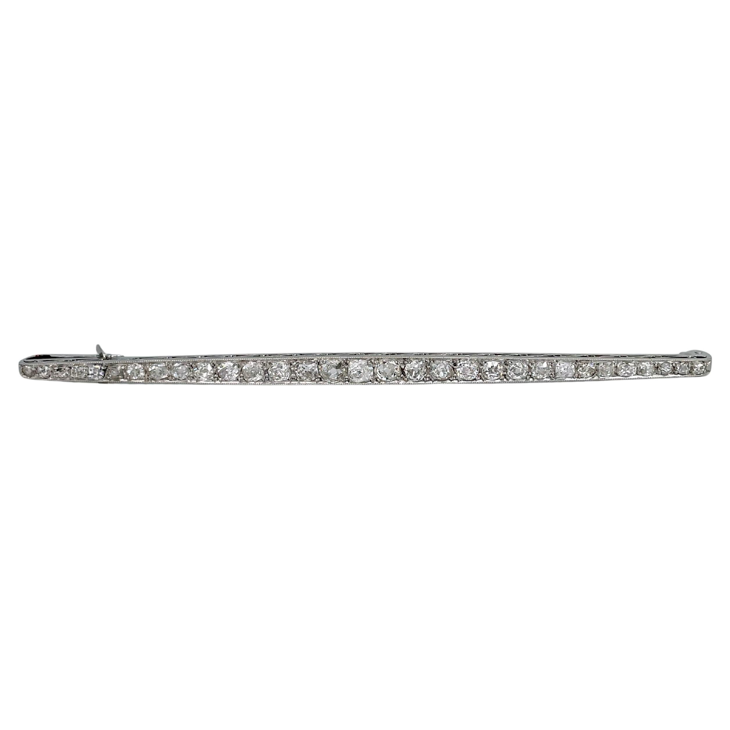 Edwardian 18 Karat Gold Old Mine Cut Diamond Bar Brooch