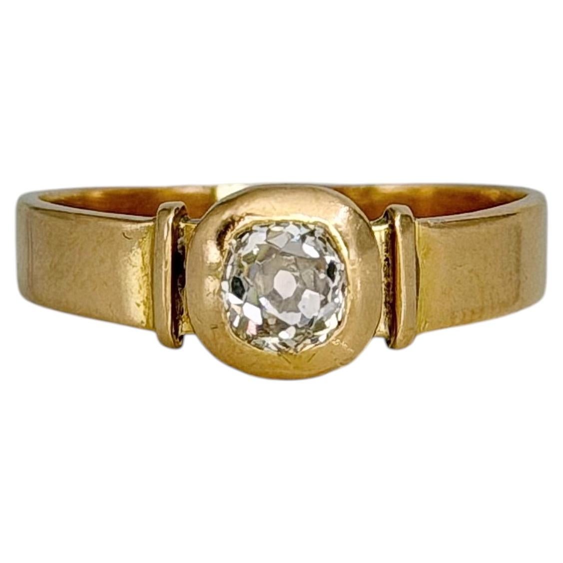 Edwardian 18 Karat Gold 0.44 Carat SI1 Old Mine Cut Diamond Solitaire Ring