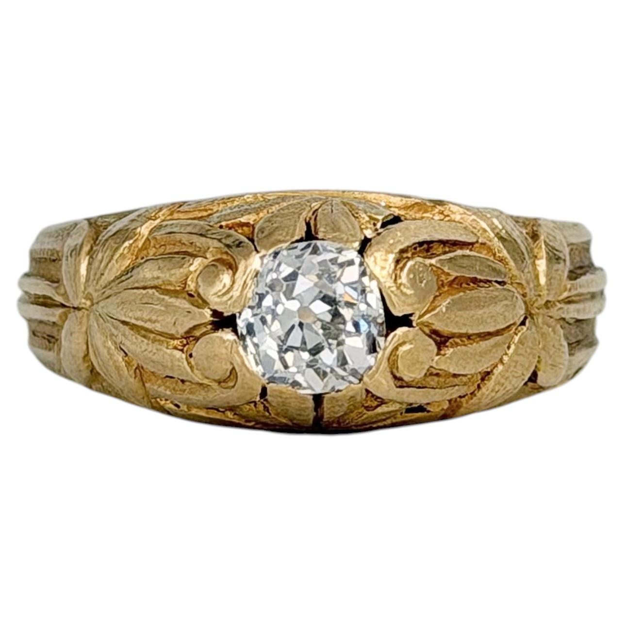 Edwardian 18 Karat Gold Old Mine Cut Diamond Solitaire Ring
