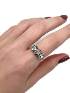 Edwardian 18 Karat Gold Old Mine Cut Diamond Three-Stone Ring