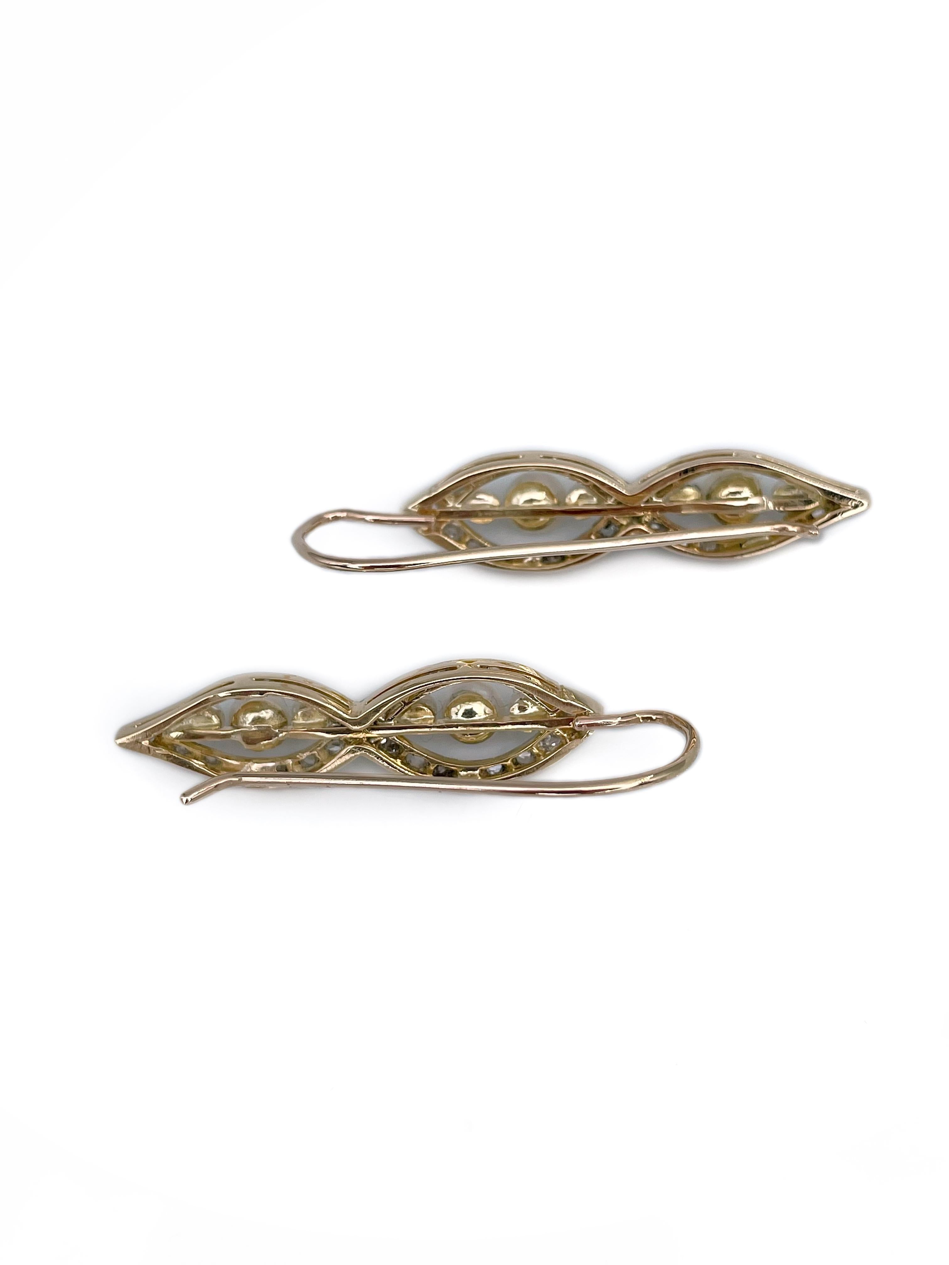 Edwardian 18 Karat Gold Pearl Rose Cut Diamond Dangle Earrings 1