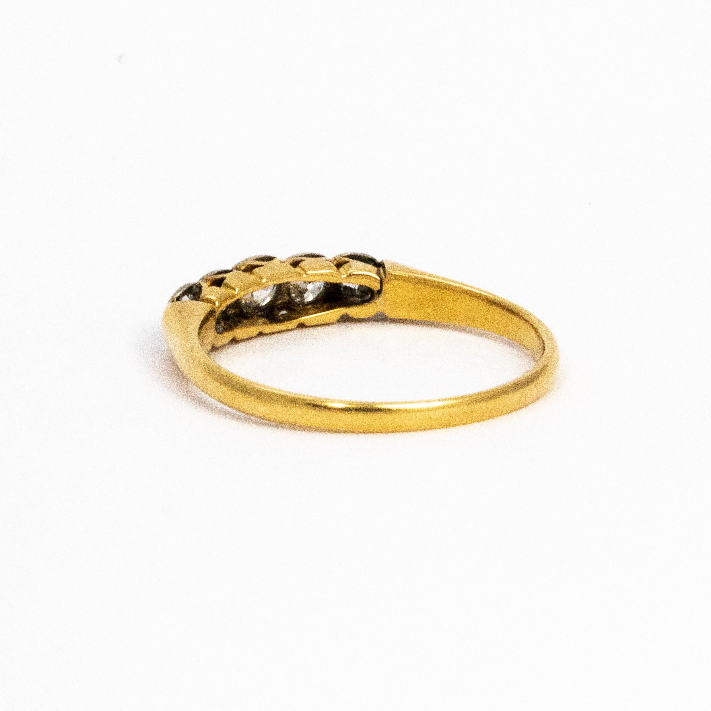 Edwardian 18 Karat Gold Platinum Five-Stone Diamond Ring In Good Condition In Chipping Campden, GB