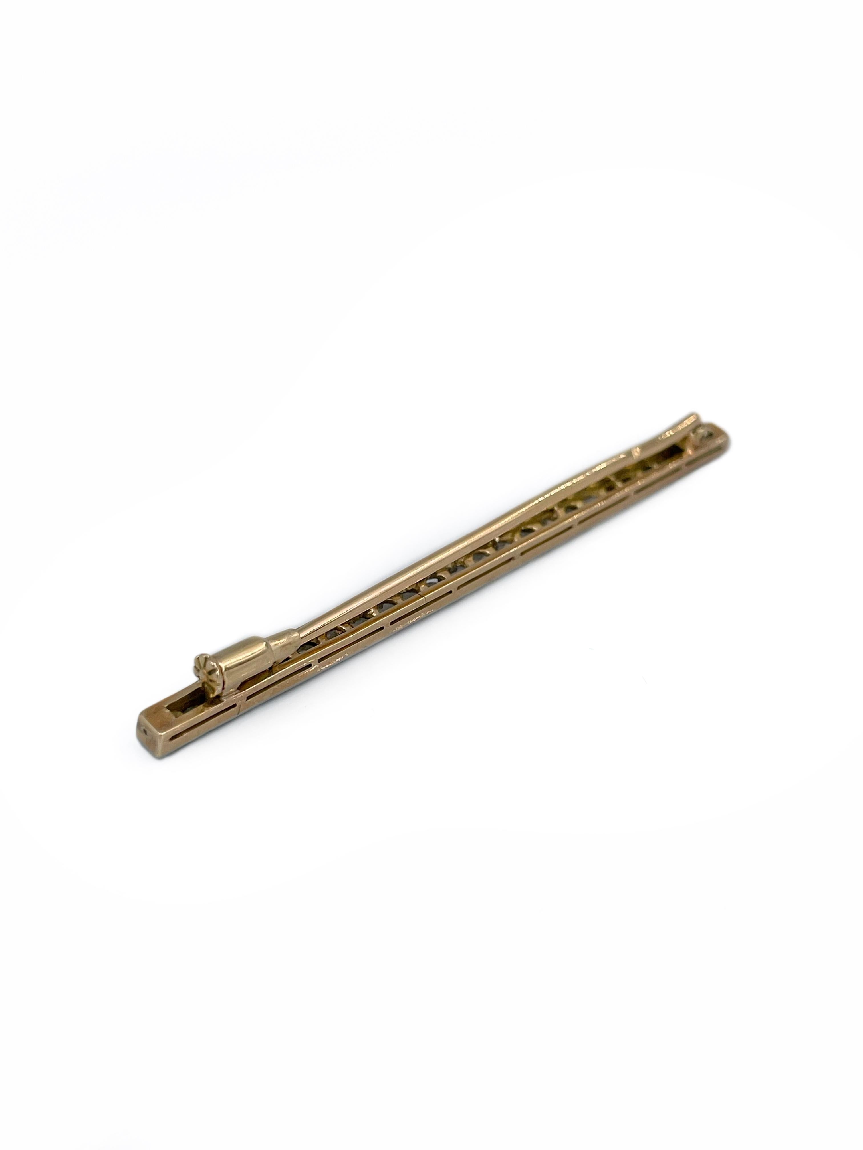 Edwardian 18 Karat Gold 1.10 Carat Rose Cut Diamond Bar Brooch 1