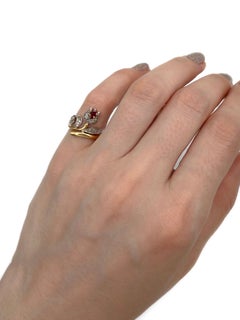 Edwardian 18 Karat Gold Ruby Diamond Flower Tulip Shape Ring