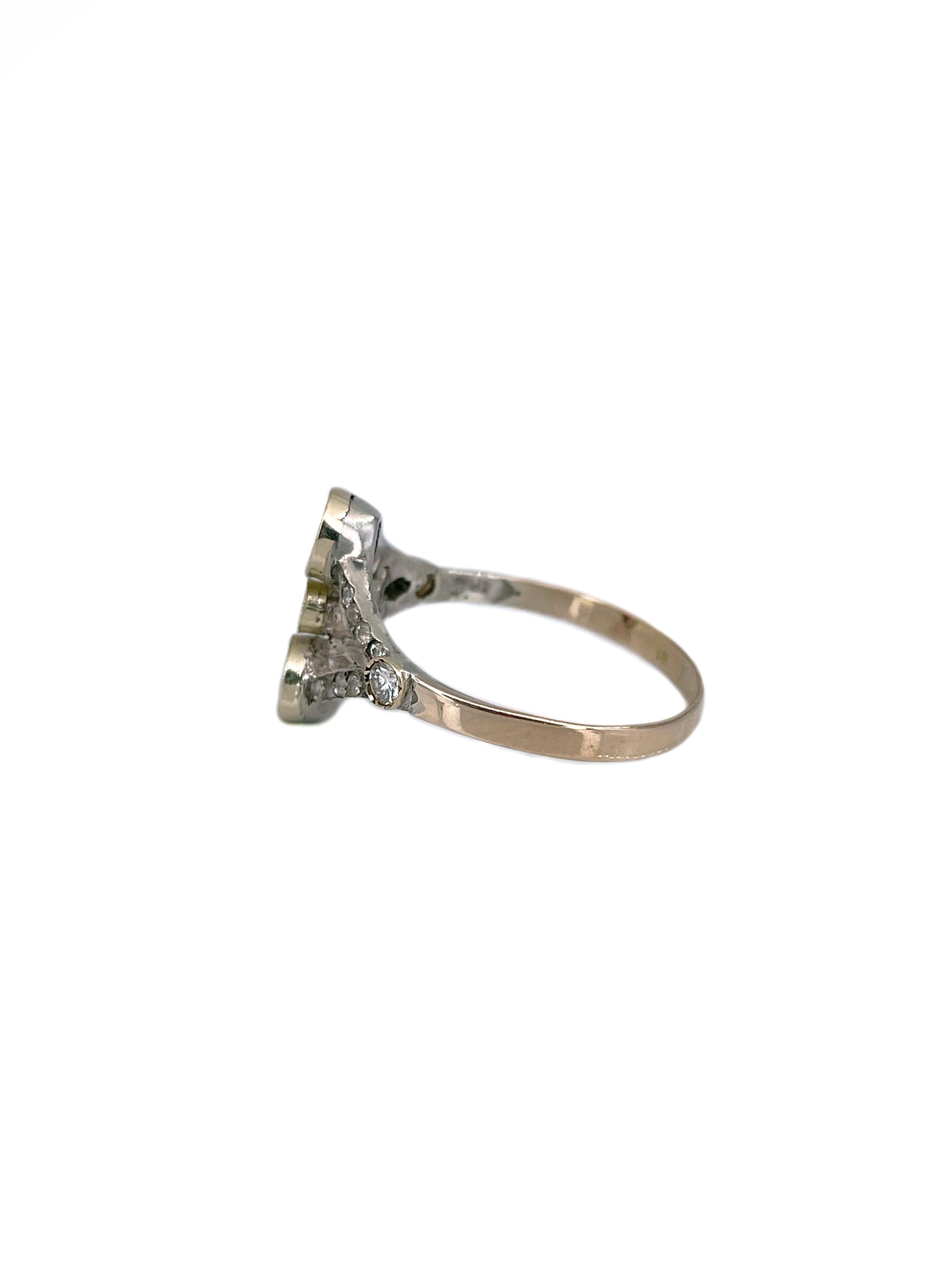 Taille mixte Bague Cocktail Edouardienne en or 18 carats rubis diamant ajouré en vente