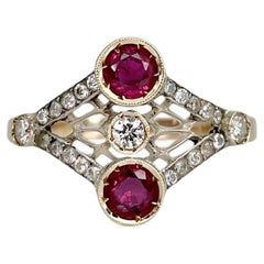 Edwardian 18 Karat Gold Rubin Diamant durchbrochener Cocktail Ring