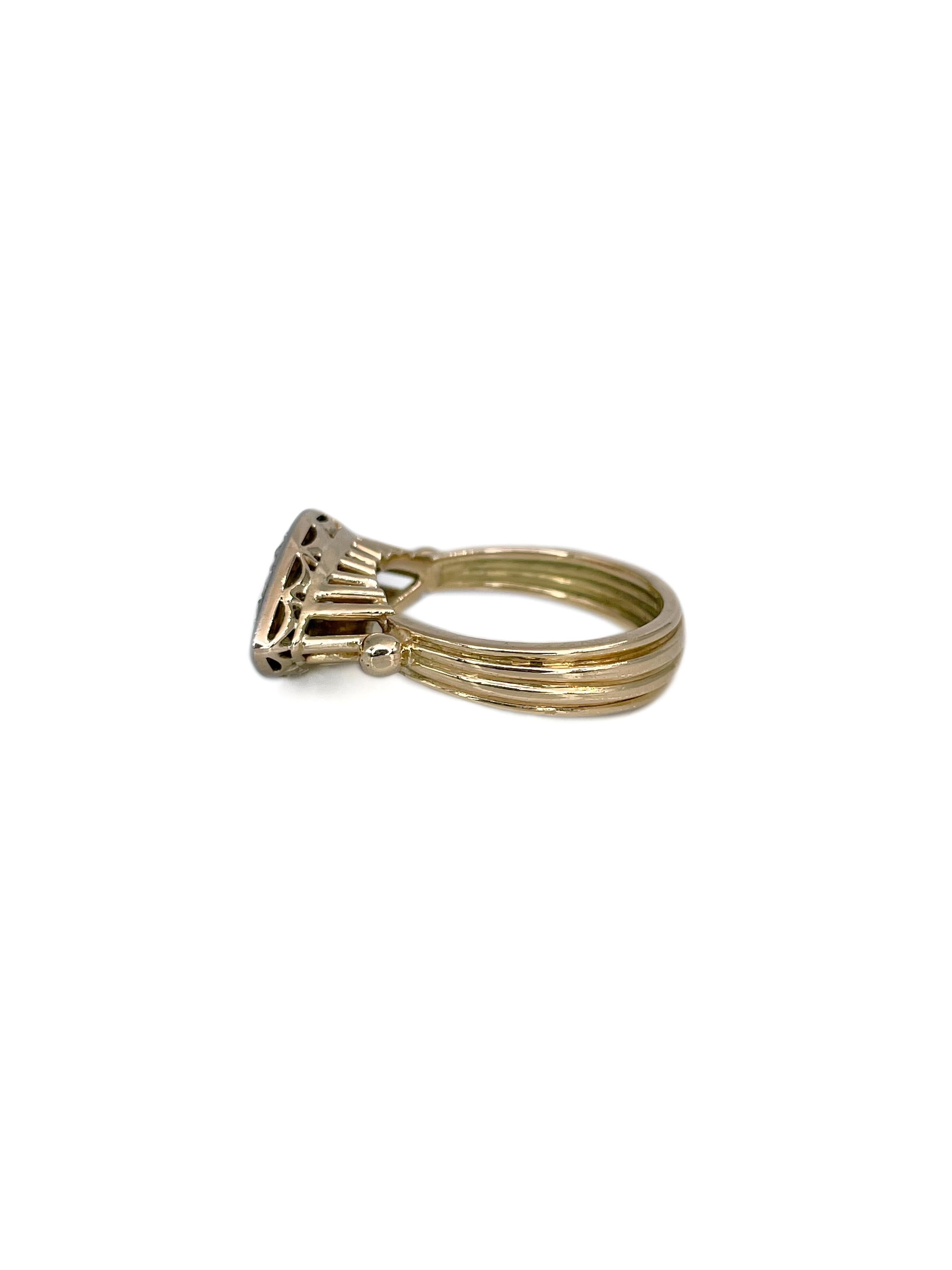 Edwardian 18 Karat Gold Saphir Diamant durchbrochener Cocktail Ring im Zustand „Gut“ im Angebot in Vilnius, Vilniaus apskr.