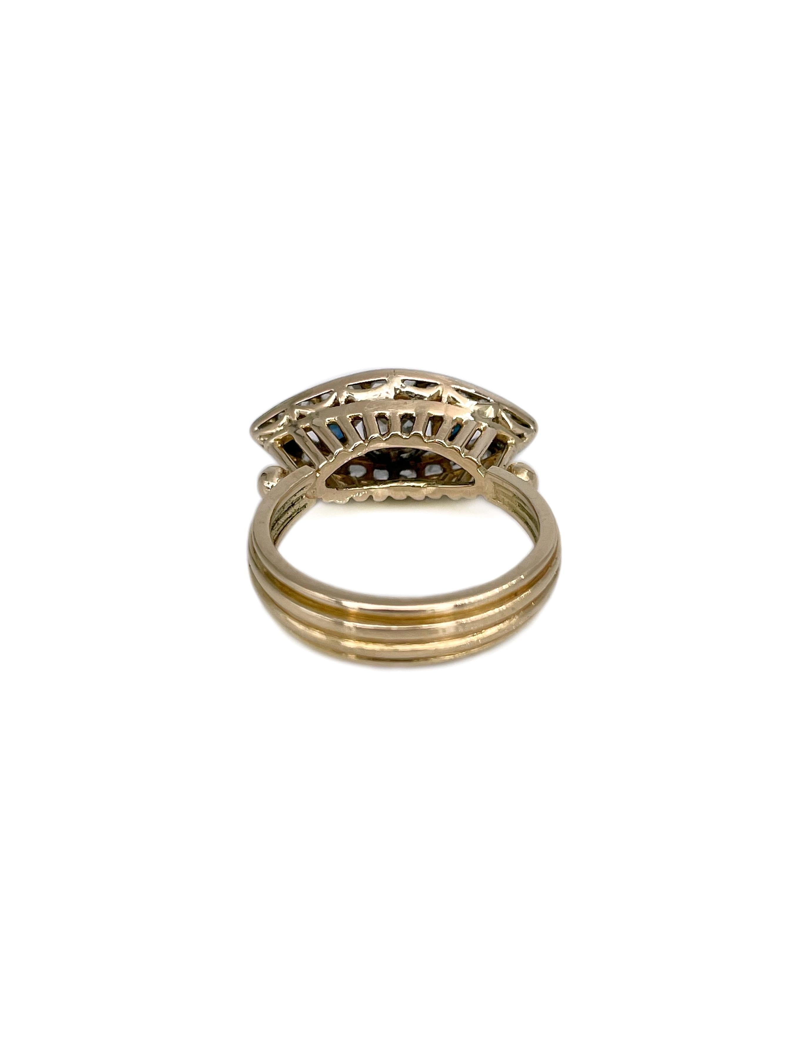 Edwardian 18 Karat Gold Saphir Diamant durchbrochener Cocktail Ring für Damen oder Herren im Angebot