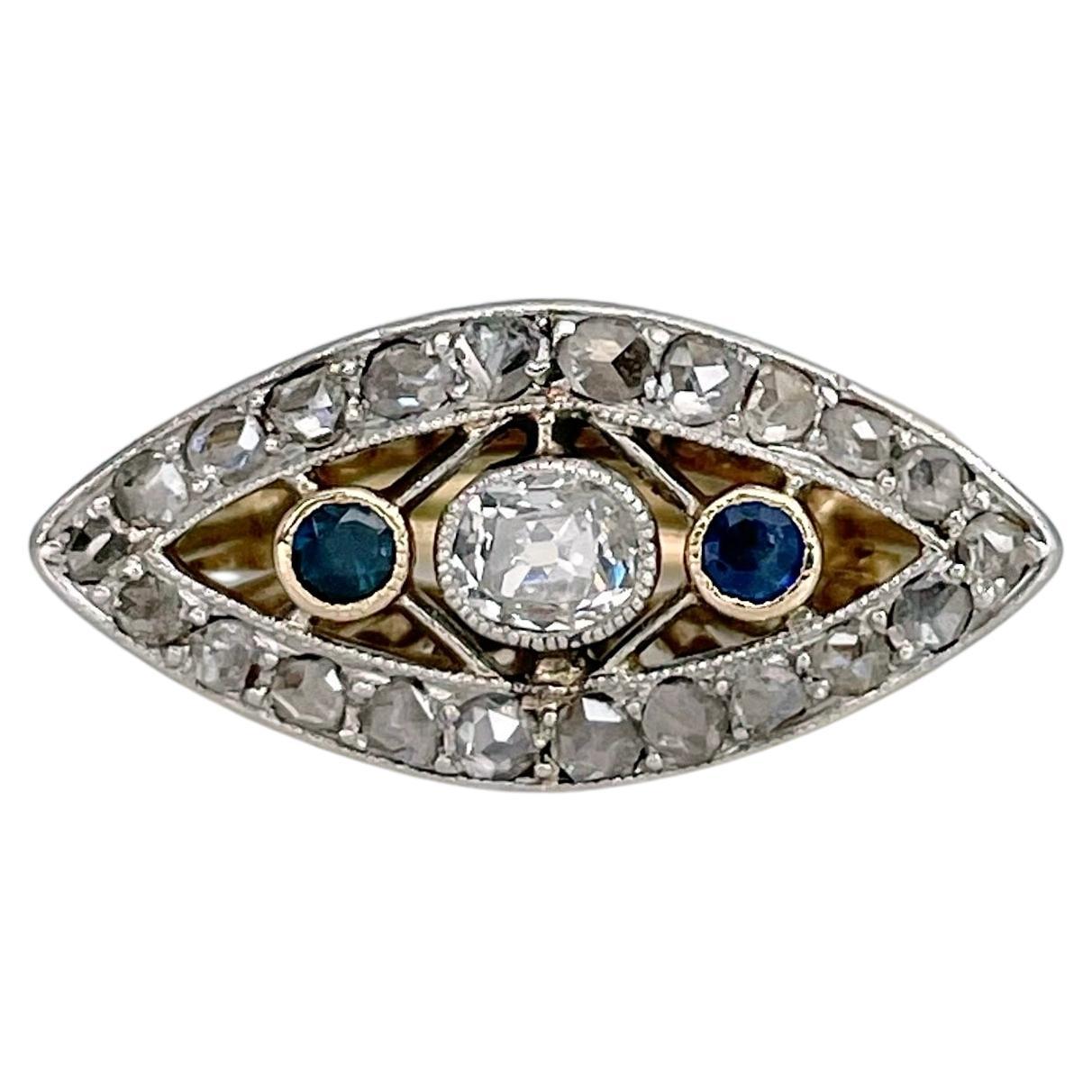 Edwardian 18 Karat Gold Saphir Diamant durchbrochener Cocktail Ring im Angebot
