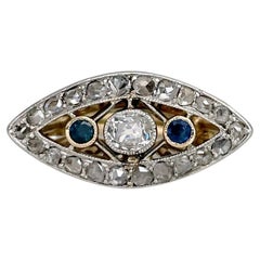 Edwardian 18 Karat Gold Sapphire Diamond Openwork Cocktail Ring