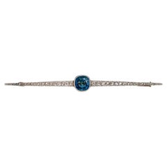 Edwardian 18 Karat Gold Sapphire Rose Cut Diamond Bar Brooch