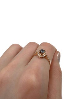 Edwardian 18 Karat Gold Sapphire Rose Cut Diamond Small Cluster Ring