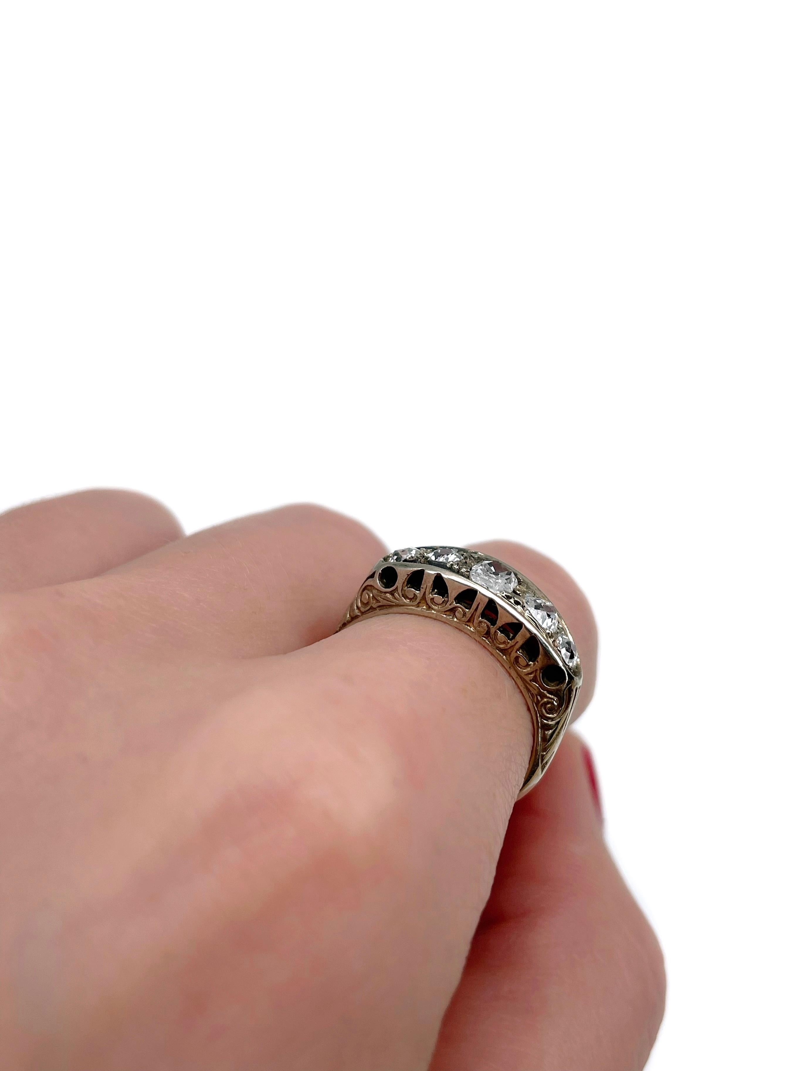 Mixed Cut Edwardian 18 Karat Gold TW 0.60 Carat Diamond Band Ring For Sale