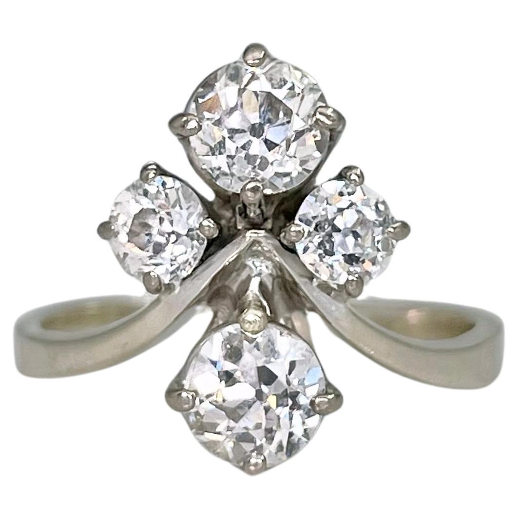 Bague diadème édouardienne en or 18 carats TW ~1.46 carat diamant taille ancienne