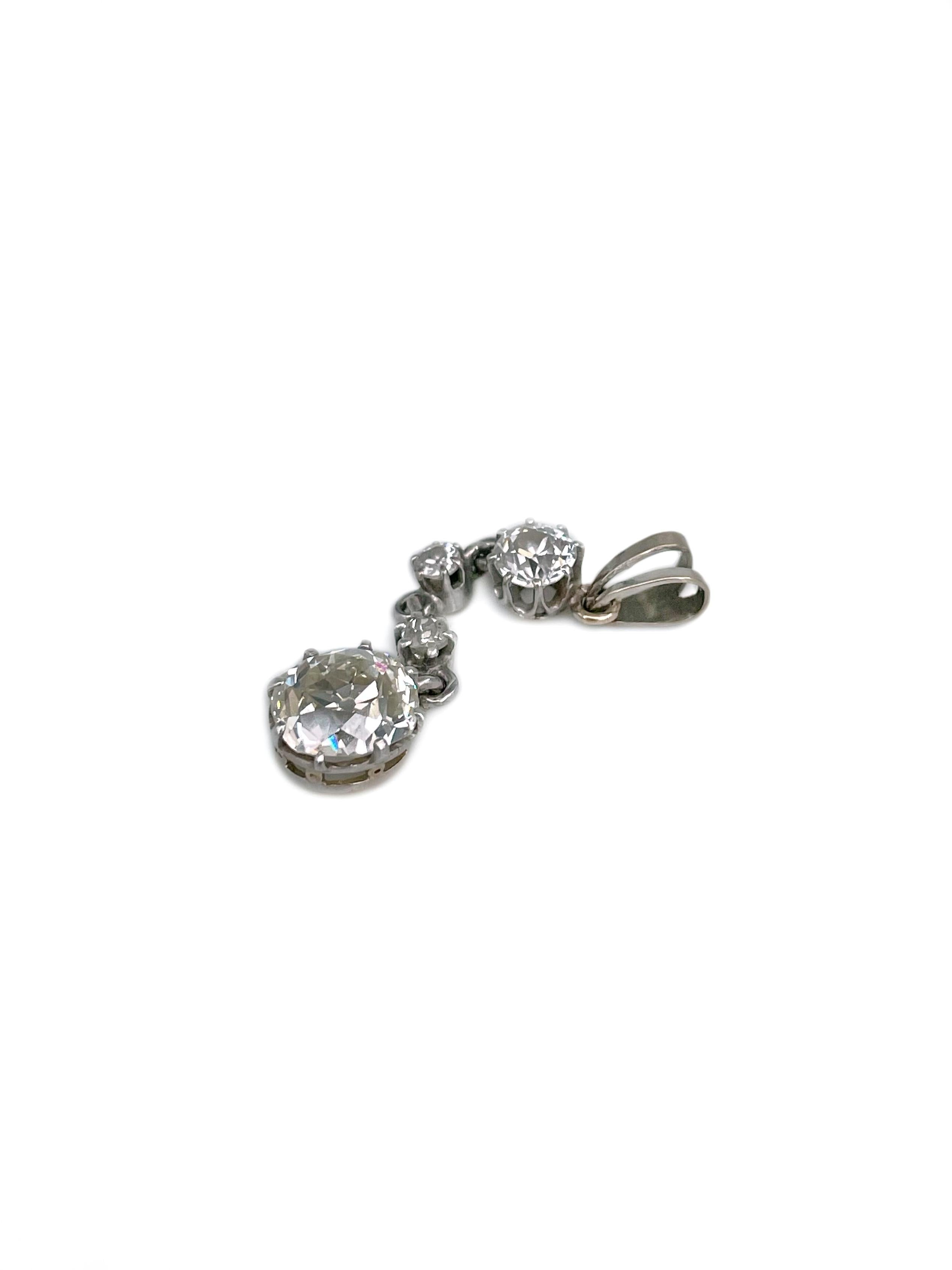Mixed Cut Edwardian 18 Karat Gold TW ~1.80 Carat Diamond Drop Pendant For Sale
