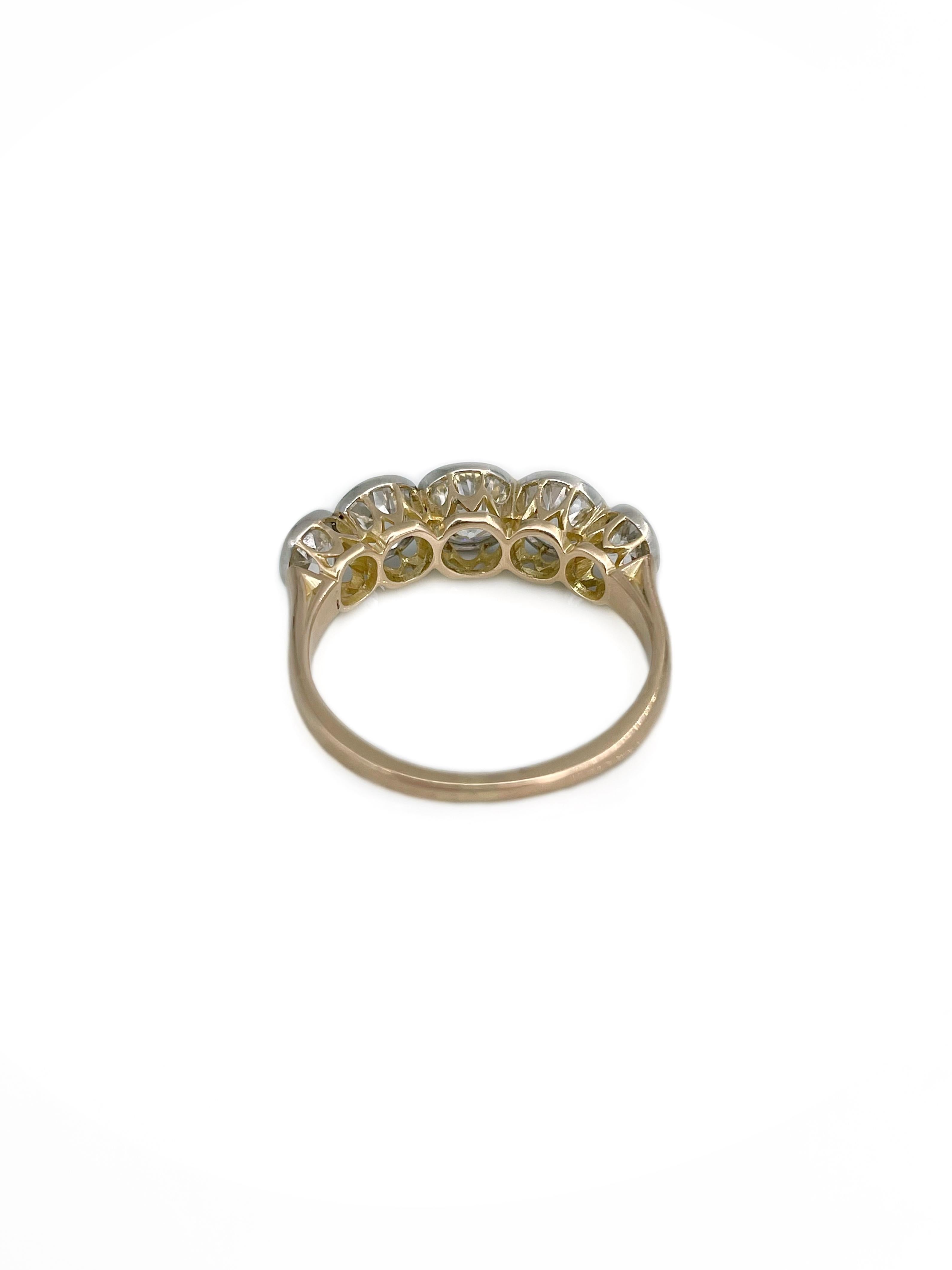 Edwardian 18 Karat Gold TW ~2.10 Carat Old European Cut Diamond Five-Stone Ring 1
