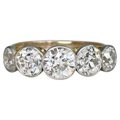 Edwardian 18 Karat Gold TW ~2.10 Carat Old European Cut Diamond Five-Stone Ring