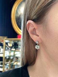 Edwardian 18 Karat Gold TW ~4.94 Carat Old Cut Diamond Drop Lever-Back Earrings