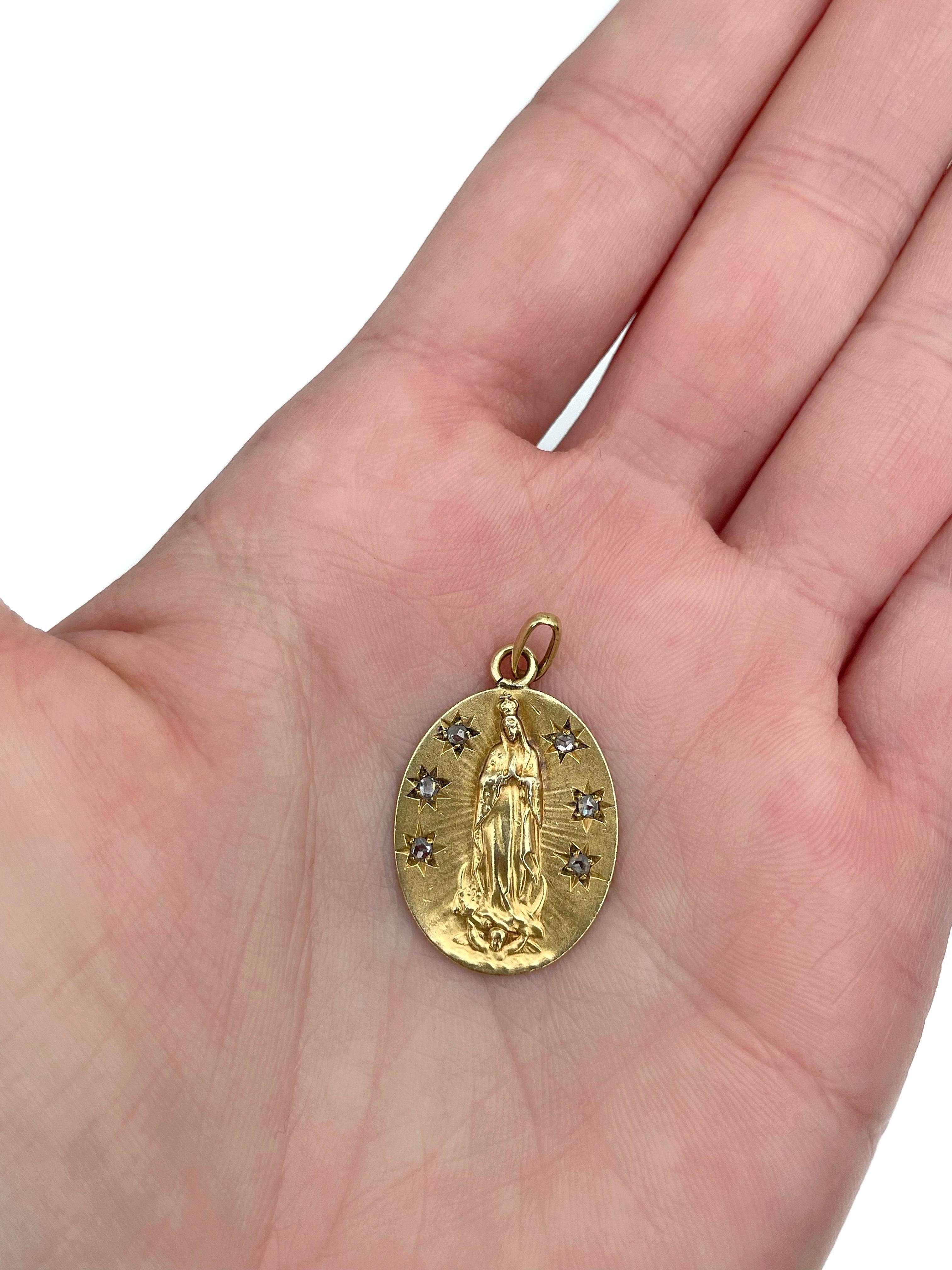 Edwardian 18 Karat Gold Virgin Mary Rose Cut Diamond Oval Pendant ...