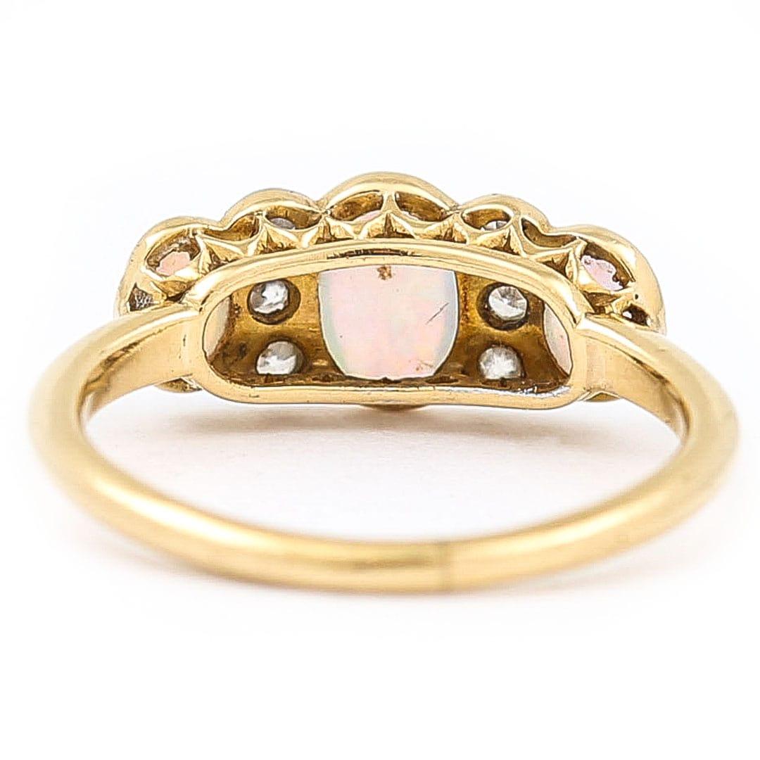 Edwardian 18ct Gold Opal and Diamond Three Stone Ring 2