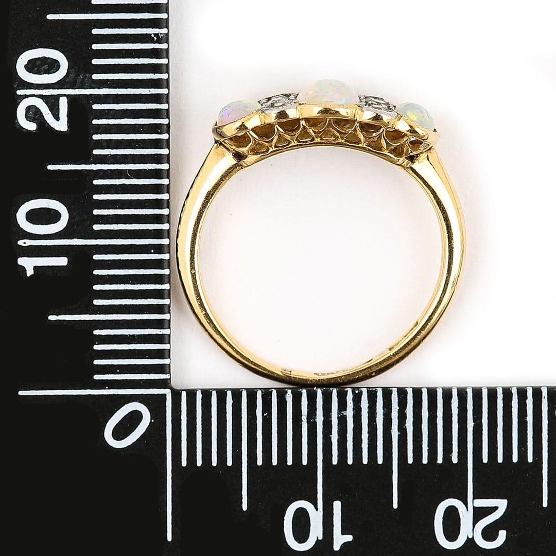 Edwardian 18ct Gold Opal and Diamond Three Stone Ring 5