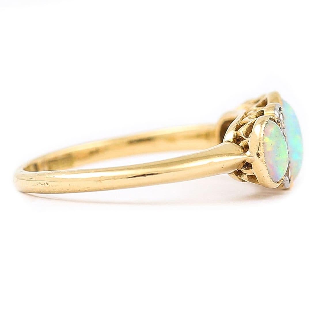 Edwardian 18ct Gold Opal and Diamond Three Stone Ring In Good Condition In Lancashire, Oldham