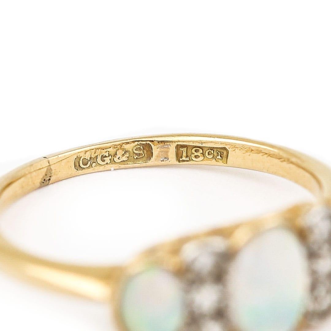Women's Edwardian 18ct Gold Opal and Diamond Three Stone Ring