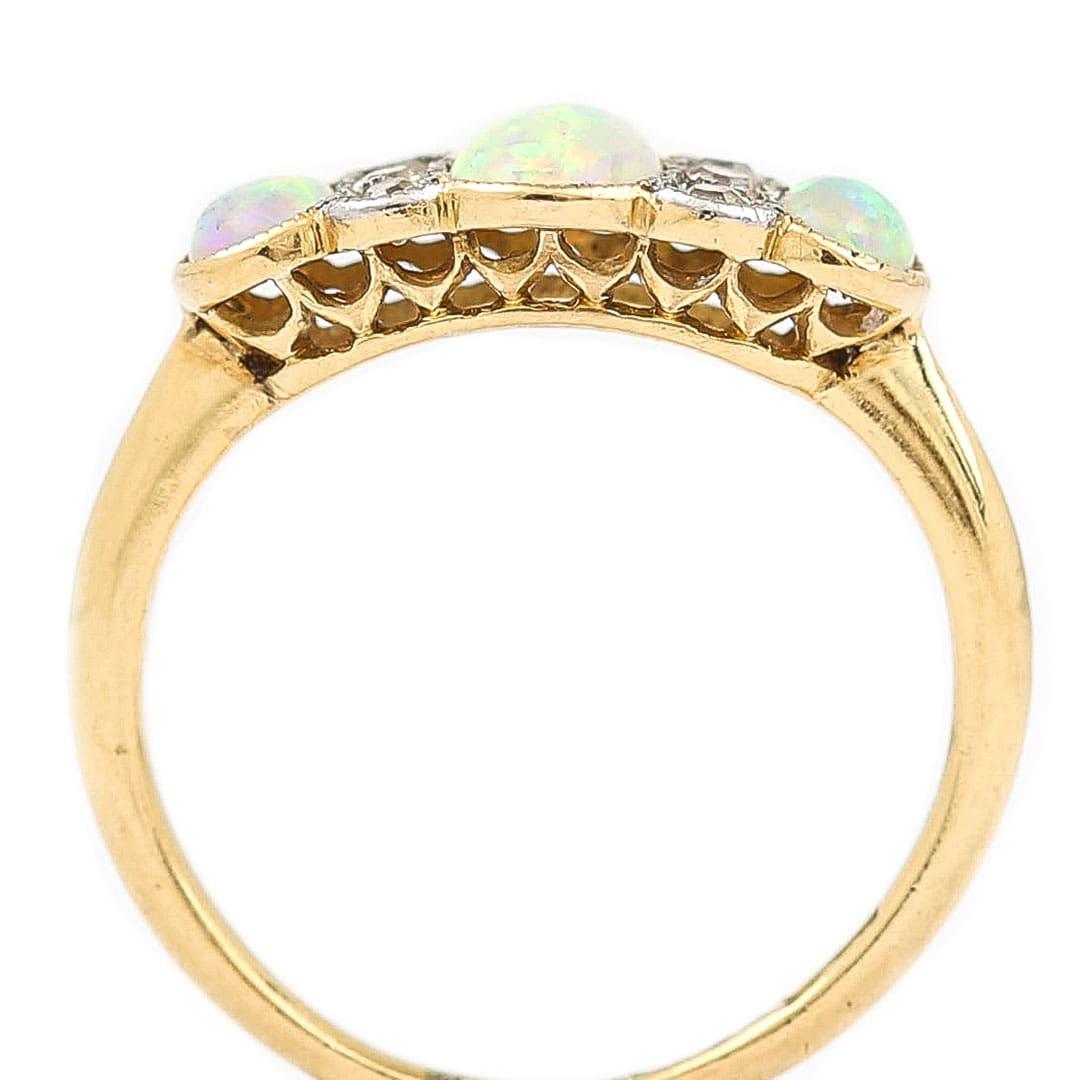 Edwardian 18ct Gold Opal and Diamond Three Stone Ring 1