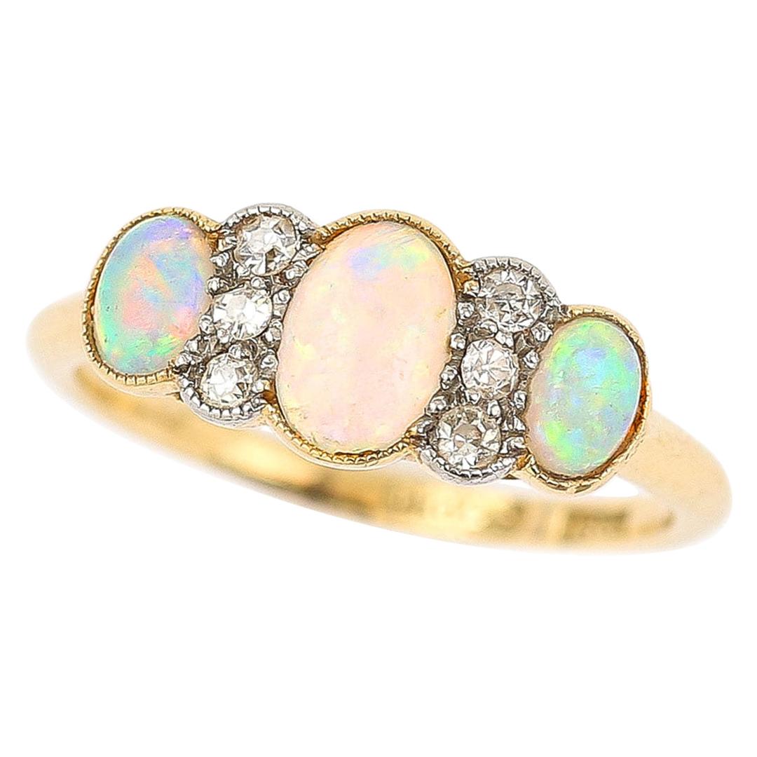 Edwardian 18ct Gold Opal and Diamond Three Stone Ring