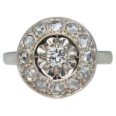 Edwardian 18 Karat White Gold Round Cut Rose Cut Diamond Cluster Ring