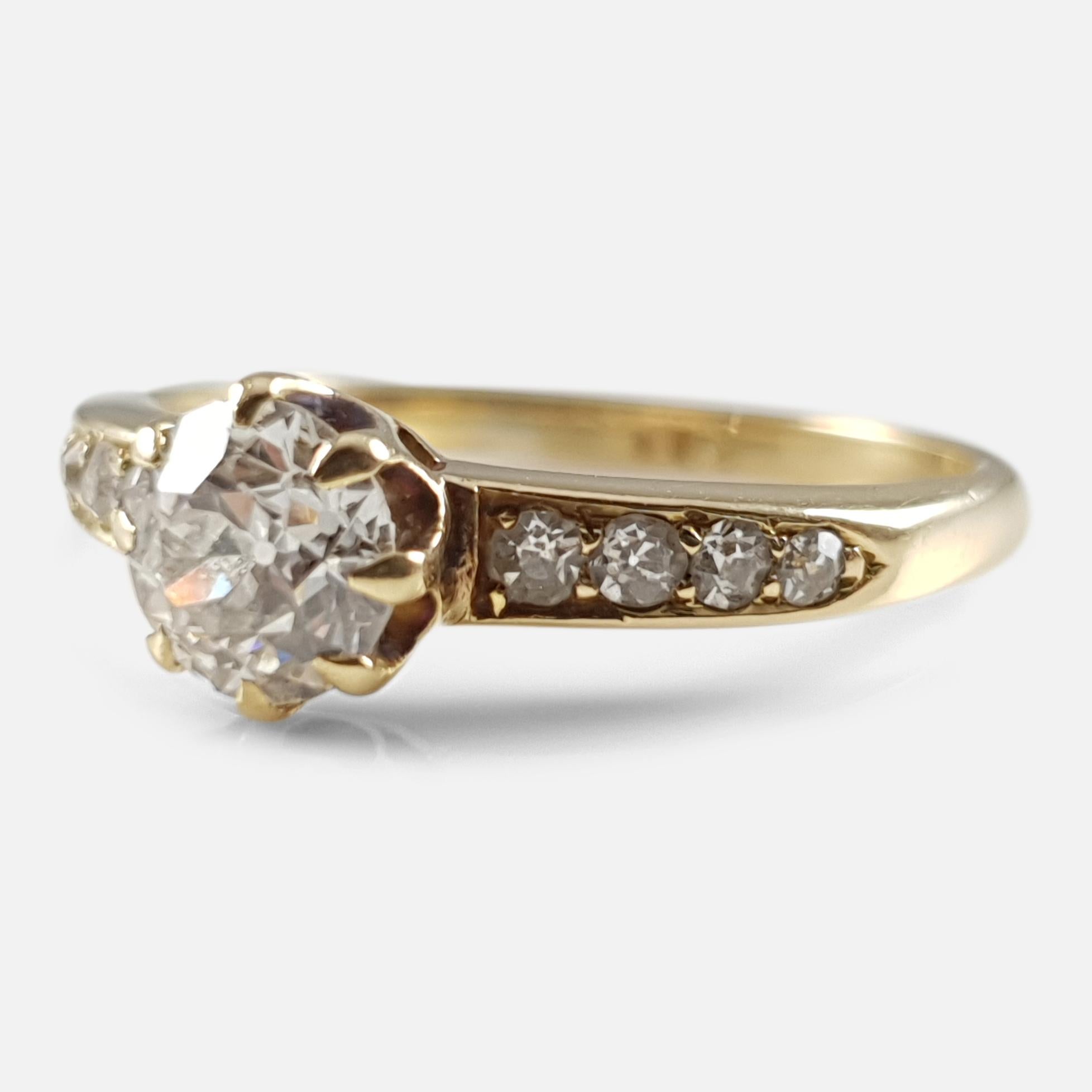 18 Karat Yellow Gold 0.90 Karat Old Cut Diamond Ring, circa 1910 4