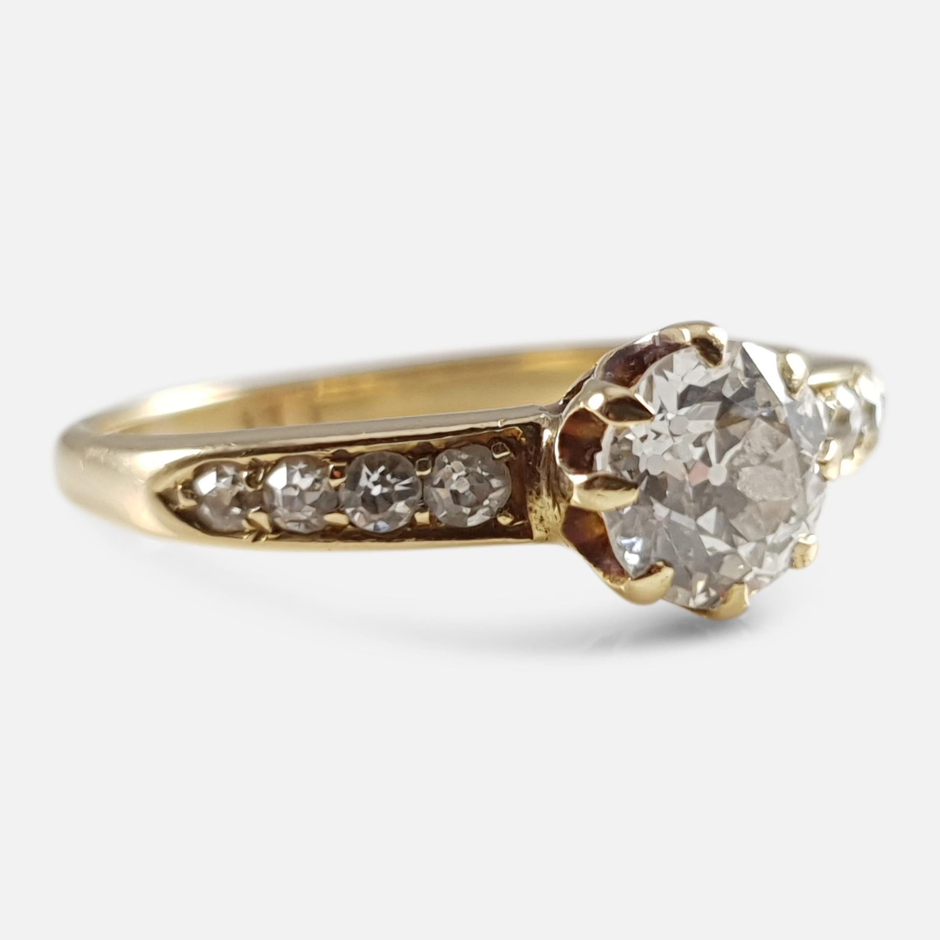 Edwardian 18 Karat Yellow Gold 0.90 Karat Old Cut Diamond Ring, circa 1910