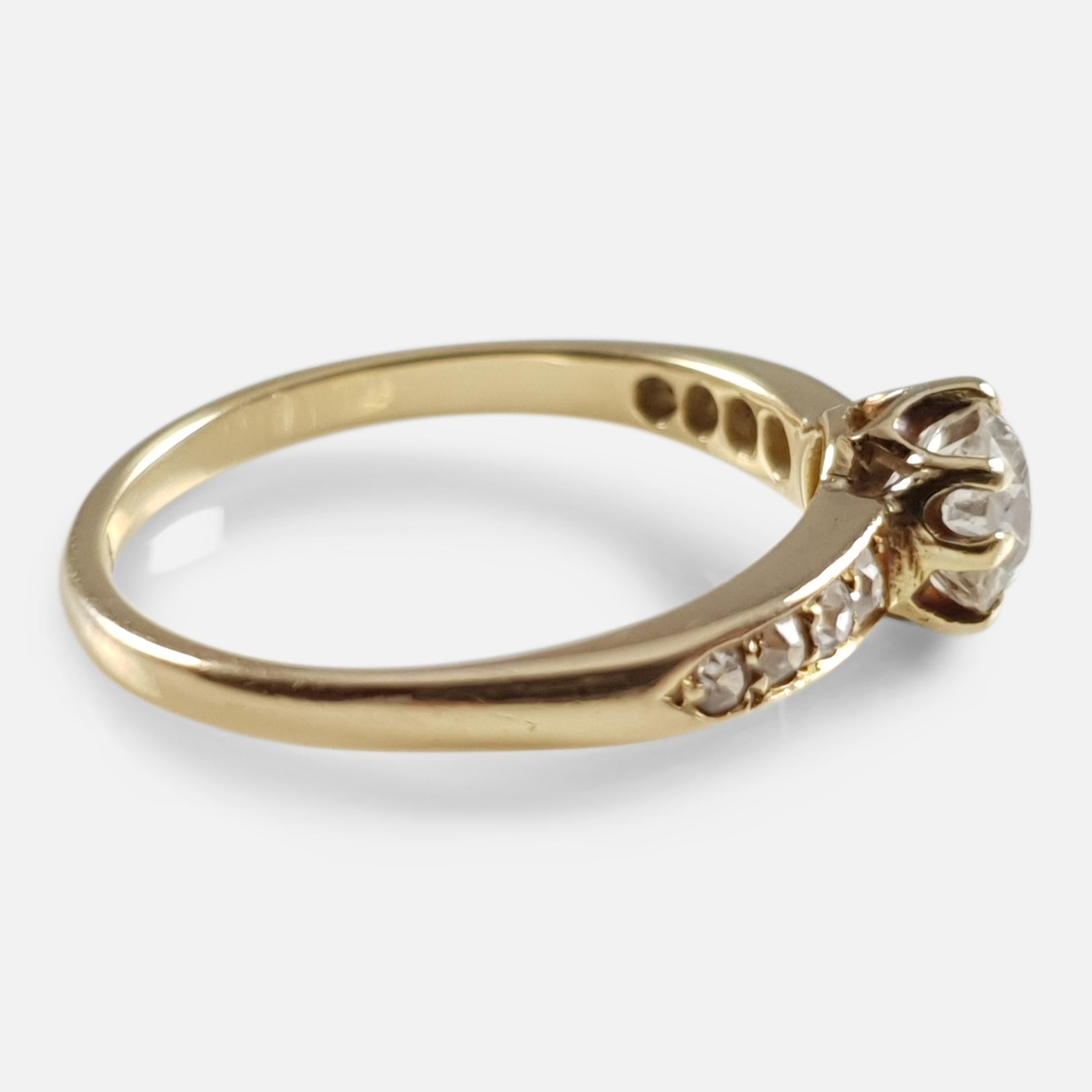 18 Karat Yellow Gold 0.90 Karat Old Cut Diamond Ring, circa 1910 In Good Condition In Glasgow, GB