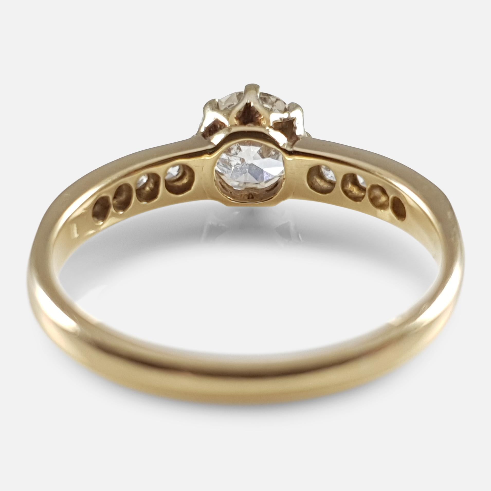 Women's 18 Karat Yellow Gold 0.90 Karat Old Cut Diamond Ring, circa 1910