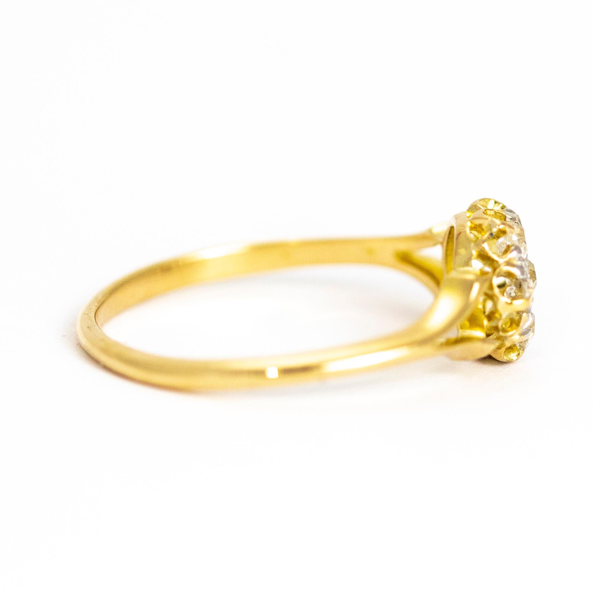 Women's or Men's Edwardian 18 Karat Yellow Gold Diamond Daisy Cluster Ring