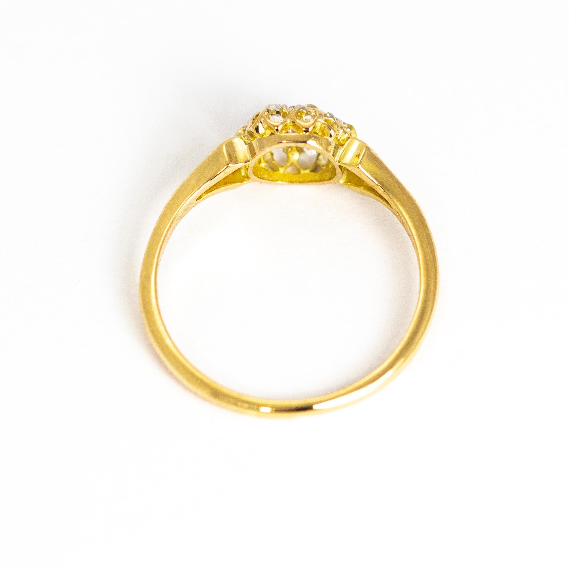 Edwardian 18 Karat Yellow Gold Diamond Daisy Cluster Ring 2