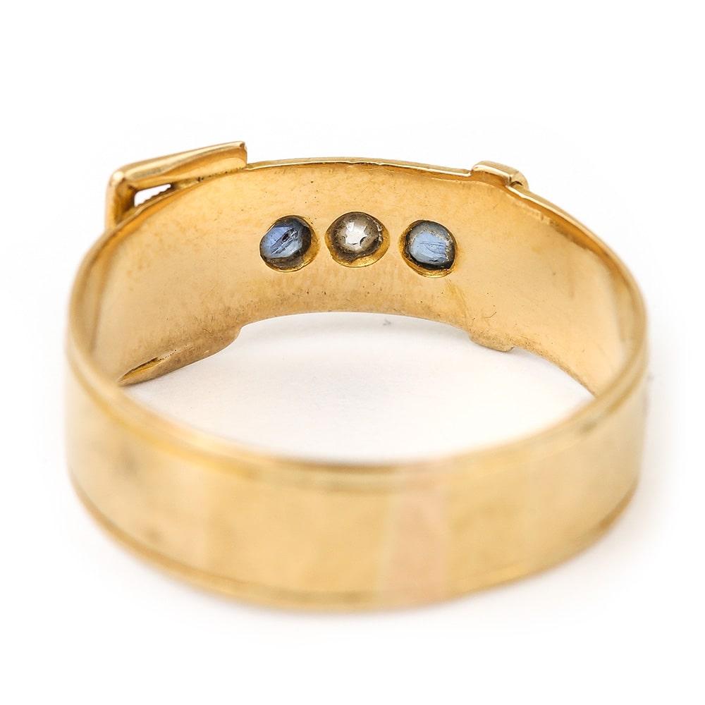 Edwardian 18 Karat Yellow Gold Sapphire and Diamond Buckle Ring, circa 1905 4