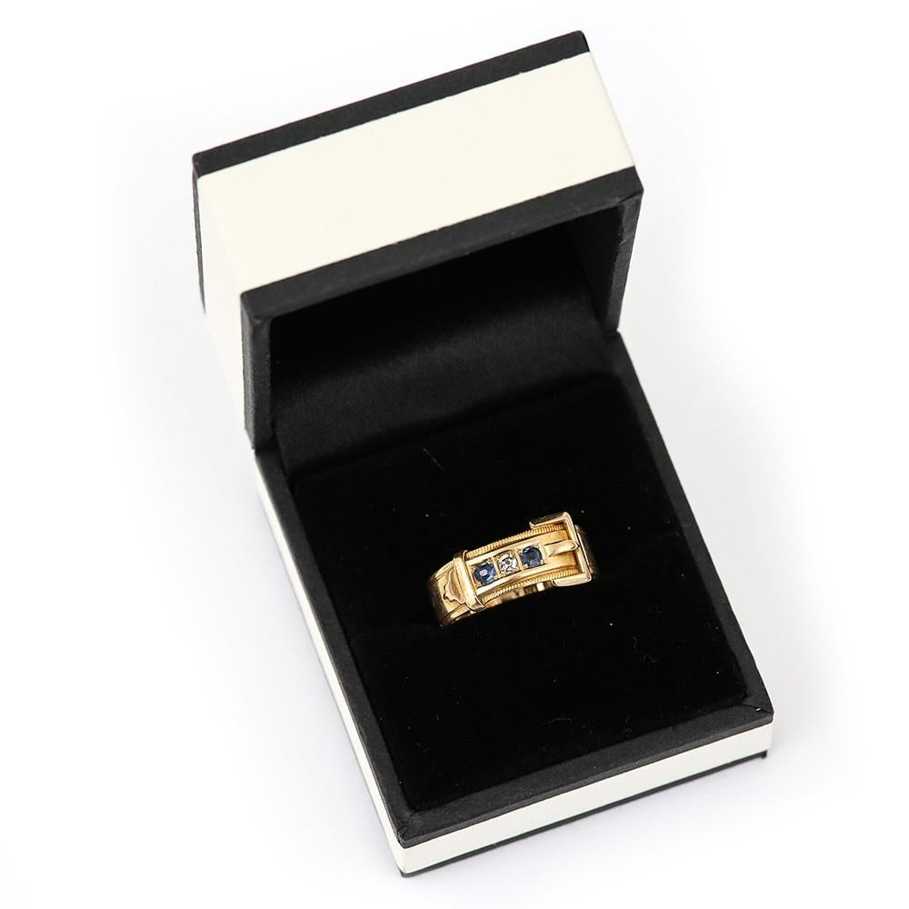 Edwardian 18 Karat Yellow Gold Sapphire and Diamond Buckle Ring, circa 1905 8