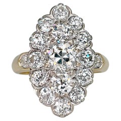 Edwardian 18 Karat Yellow Gold TW 3.95 Carat VS Diamond Navette Ring