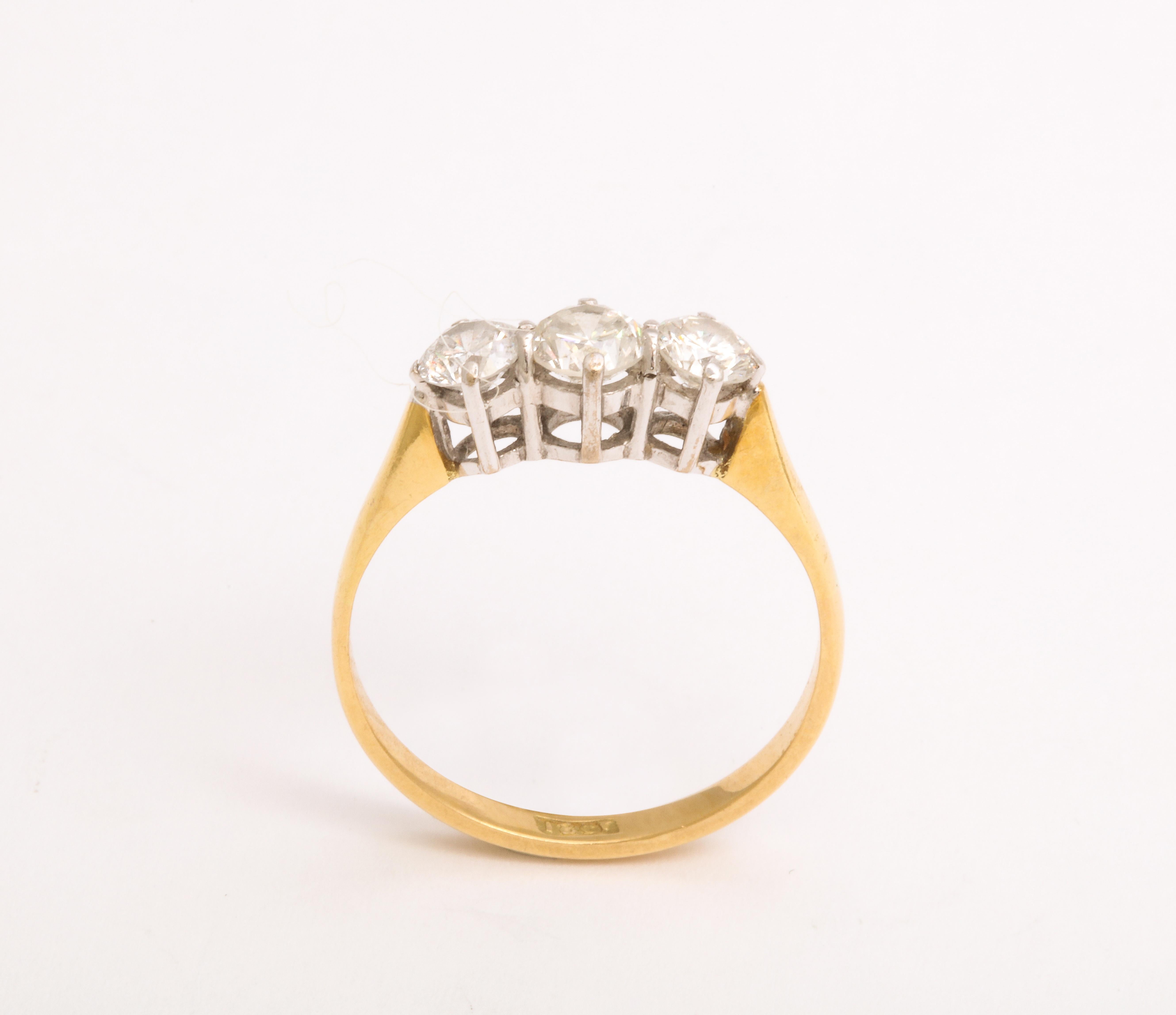 Edwardian 18 Karat Gold Diamond Three Stone Ring In Excellent Condition For Sale In Stamford, CT
