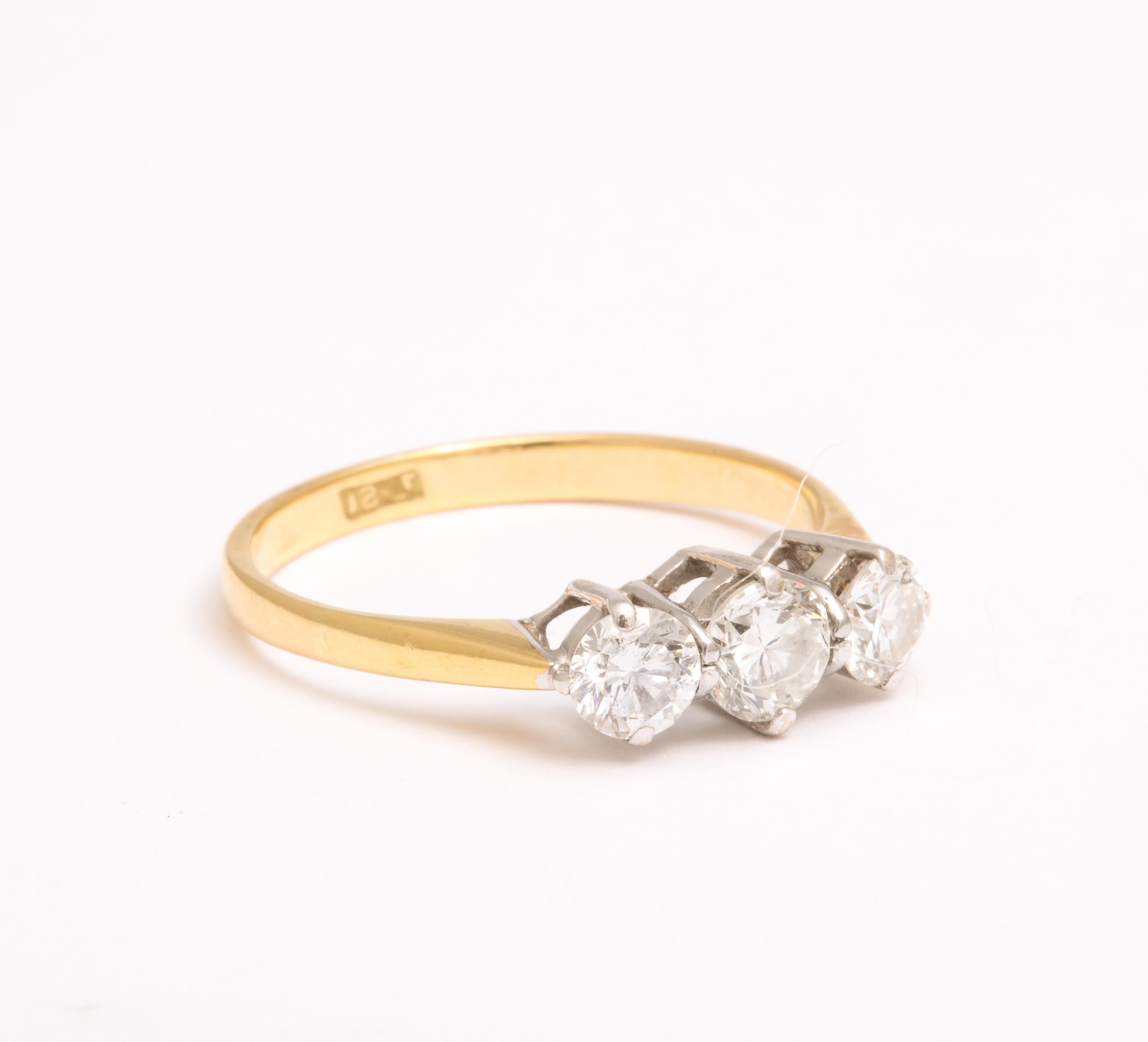 Women's or Men's Edwardian 18 Karat Gold Diamond Three Stone Ring