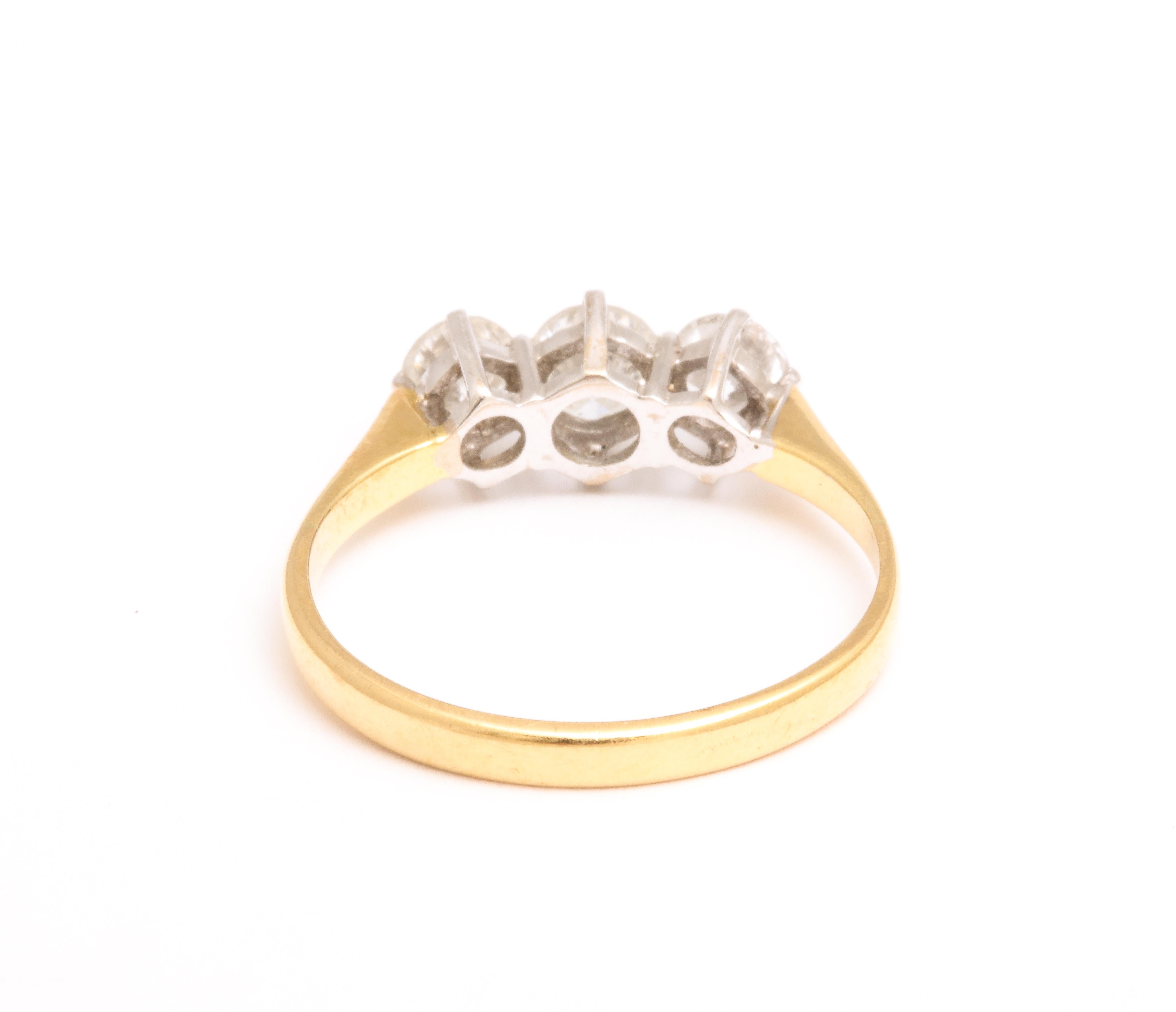 Edwardian 18 Karat Gold Diamond Three Stone Ring For Sale 2